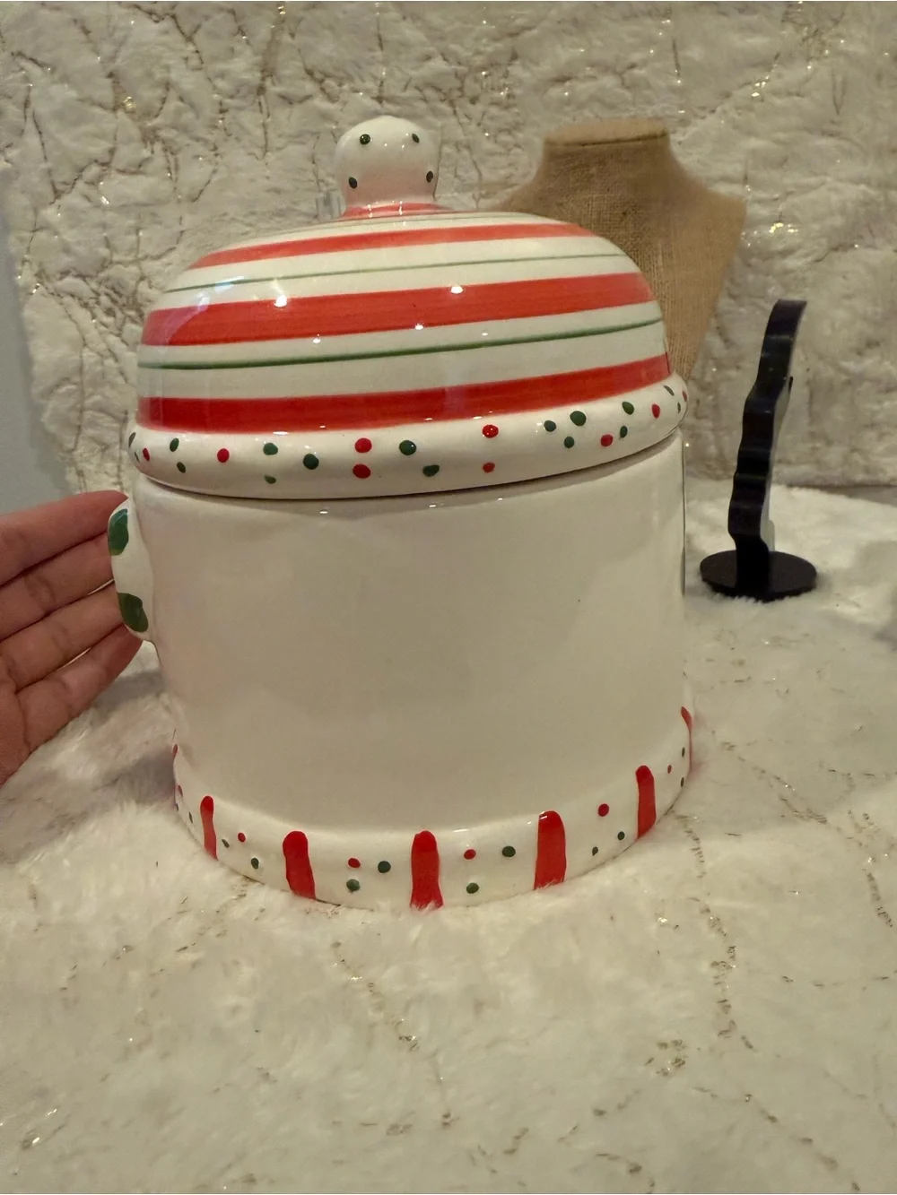 Holiday Snowman Ceramic Cookie Jar - White and Red